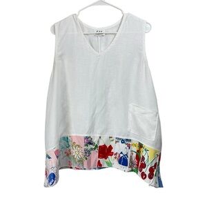 Odile Size Small 100% Linen Patchwork Tablecloth Swing Tunic Tank Top Retro